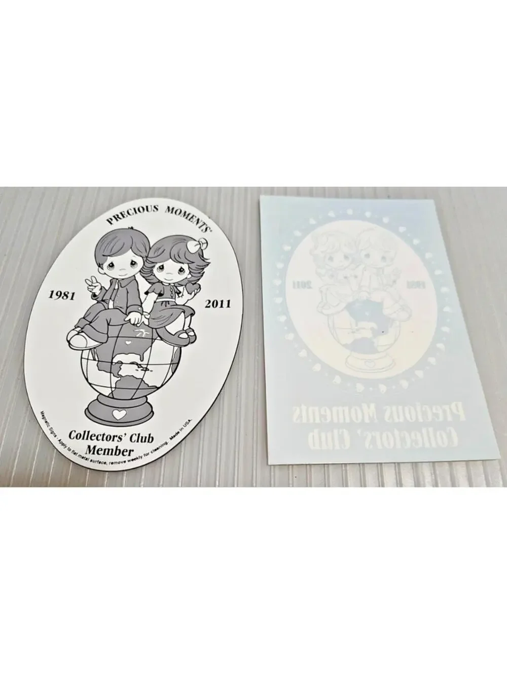Vintage Precious Moments Fridge Magnet 6x4 and window sticker collector's club..